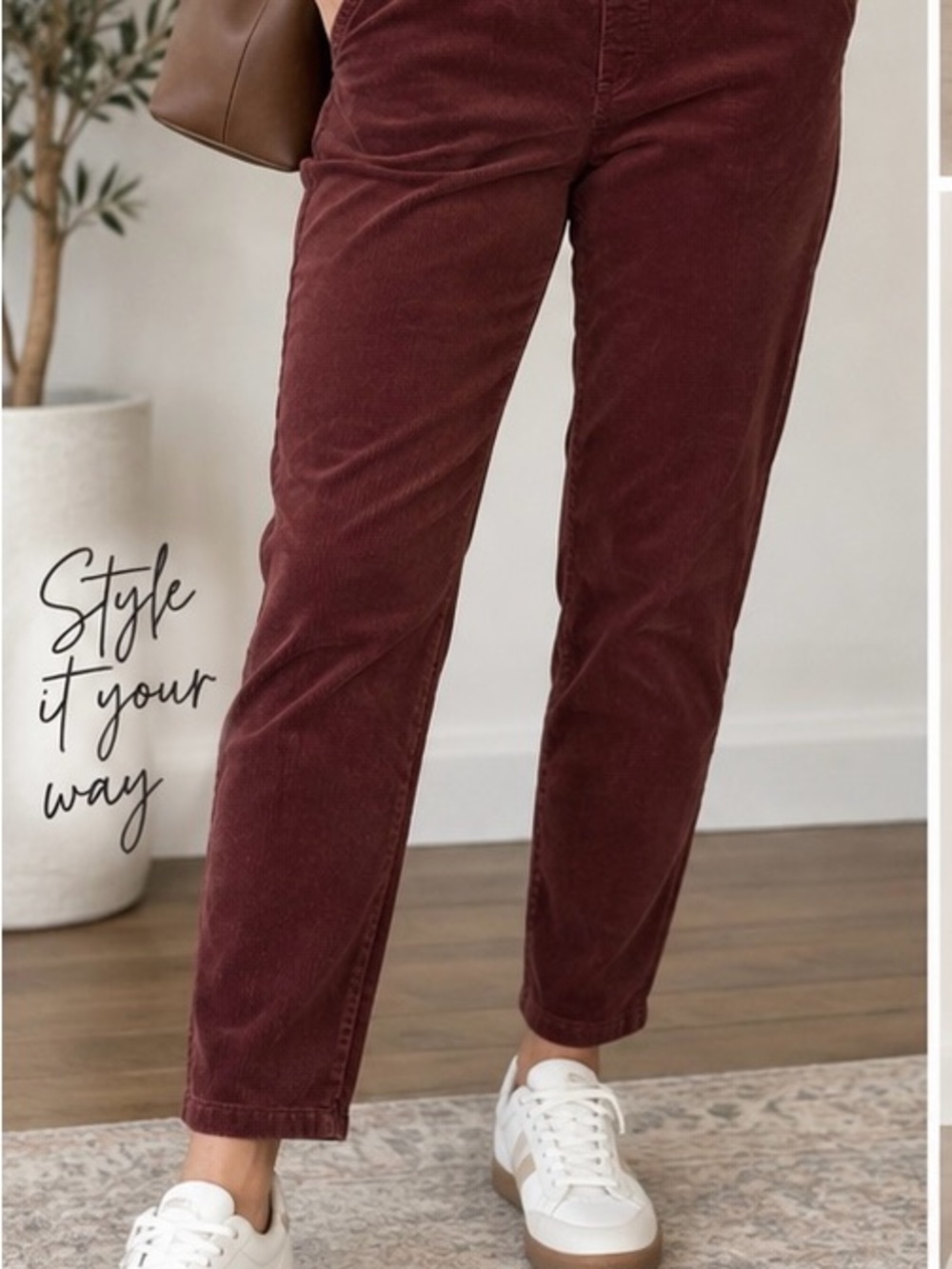 Eileen Fisher Burgundy Corduroy Pull-On Pants Organic Cotton Tencel M